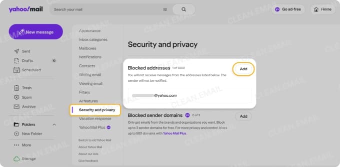 Block senders on Yahoo Mail