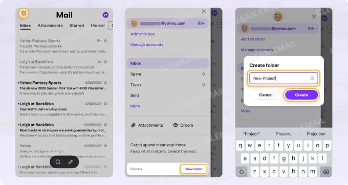 Create a new folder in the Yahoo mobile app