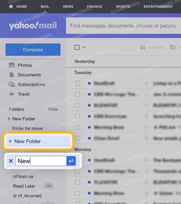 How to create a new folder in Yahoo Mail on the web
