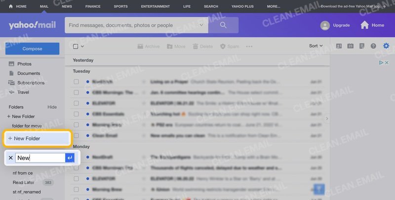 How to create a new folder in Yahoo Mail on the web