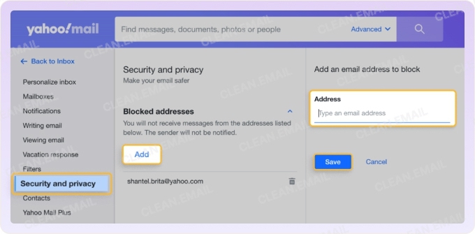 Enter the address you’d like to block, then press Save