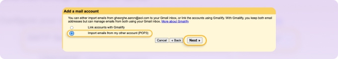 Select Import emails from my other tài khoản (POP3) and click Next