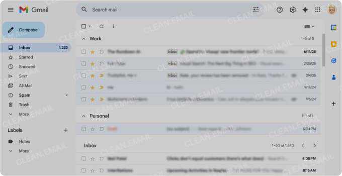 Gmail Multiple Inbox view with separate sections for specific emails