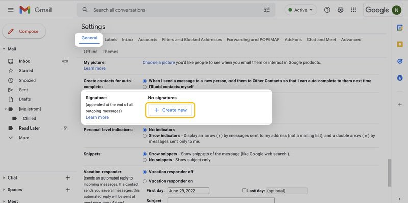 Create signatures for all Gmail addresses