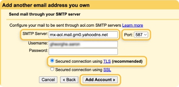 Enter the SMTP server details of the tin nhắn address