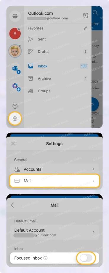 Focused Inbox settings on mobile