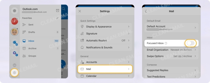 Focused Inbox settings on mobile