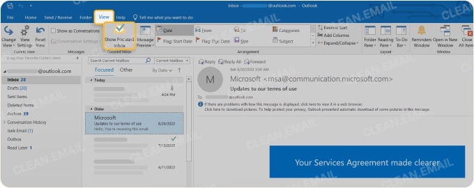 Focused Inbox feature in Outlook for Windows