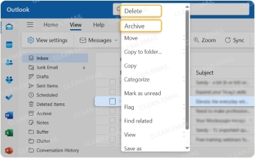 Archive and Delete options for email management