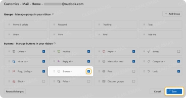 Check the box next to Snooze to add it to the quick actions