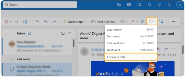Set a custom time for an email to return to your inbox
