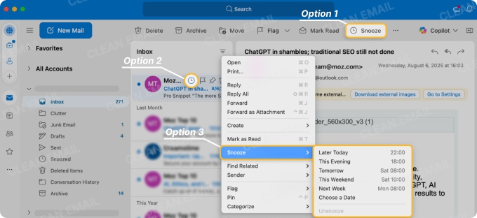 Snooze Emails in Outlook On Mac Desktop
