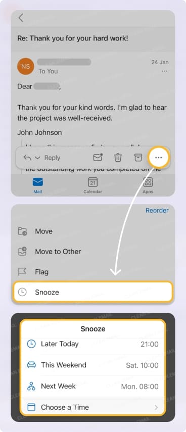 Snooze Emails in Outlook Mobile App