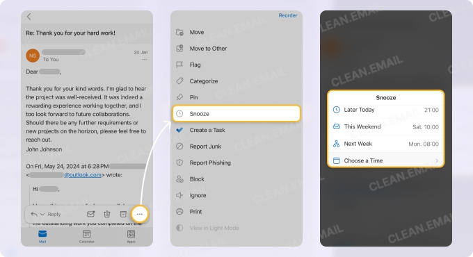 Snooze Emails in Outlook Mobile App