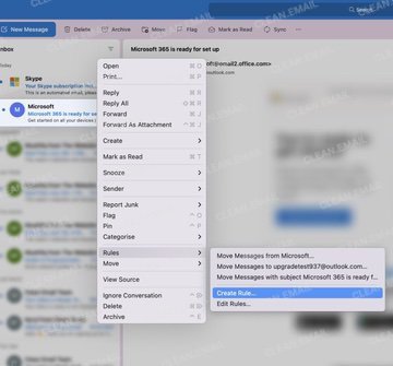 Outlook inbox rules for automatically managing incoming emails