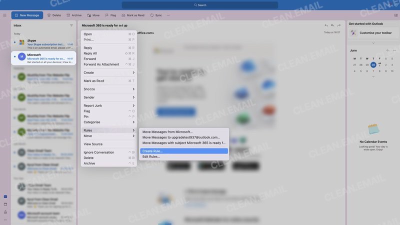 Outlook inbox rules for automatically managing incoming emails