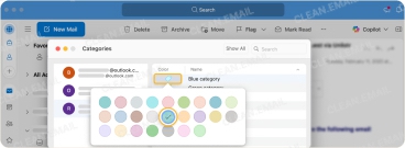 Use built-in color-coded categories to organize emails by project or priority