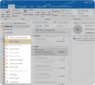 Centralized folder for automatically copied incoming messages