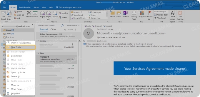 Centralized folder for automatically copied incoming messages