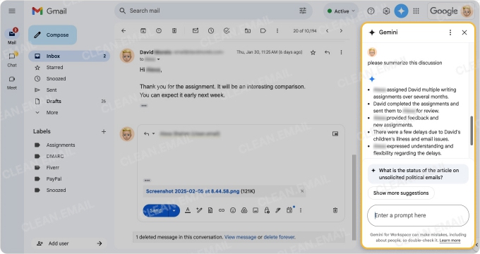 Gmail’s Gemini summarizes long email threads, with the AI doing the hard work