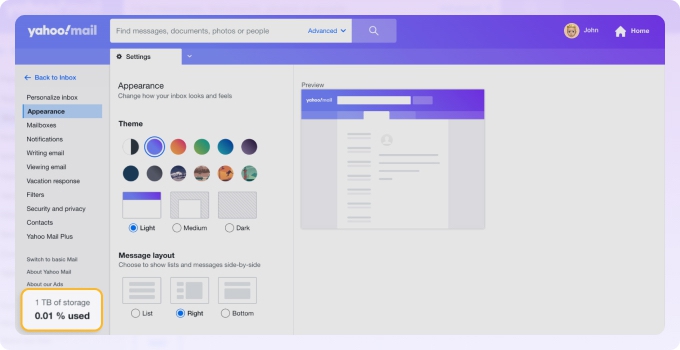 Checking Yahoo Mail capacity