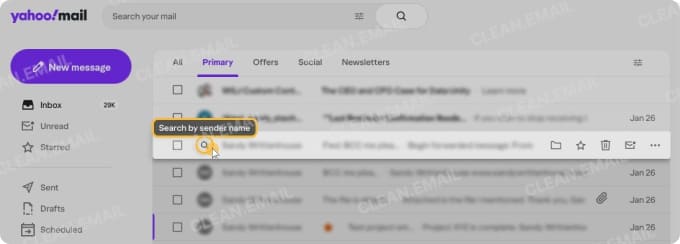 Search Gmail by hovering over a sender and clicking the search icon