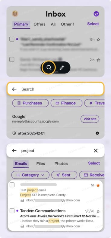 Yahoo mail mobile app search