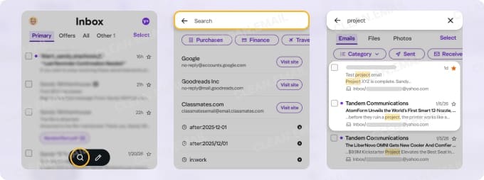 Yahoo mail mobile app search