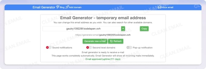 Generator.email — multi‑domain fake email generator