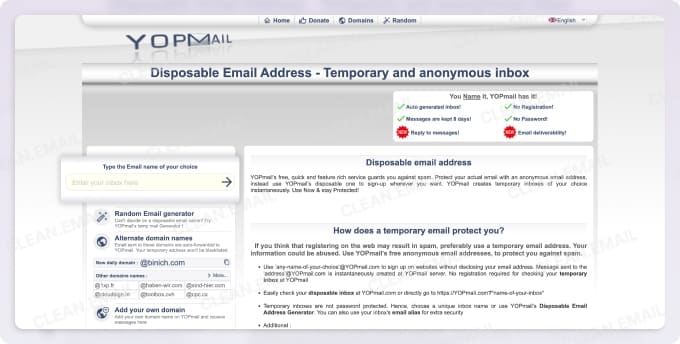 YOPmail offers disposable inboxes that don’t expire, useful for repeated access
