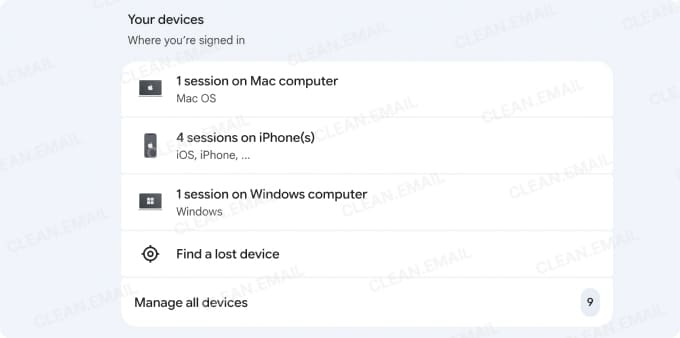 View signed-in devices and their session details in your Google Account