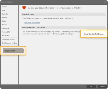 Outlook S/MIME settings for selecting an email certificate