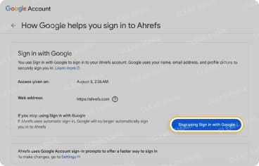 Remove third-party access or stop using Sign in with Google