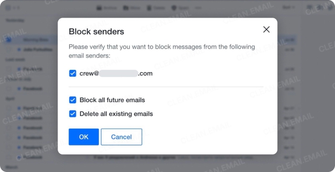 Block or delete emails from specific senders