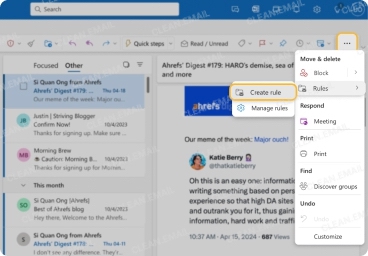 Set up a rule in Outlook on desktop using an existing message