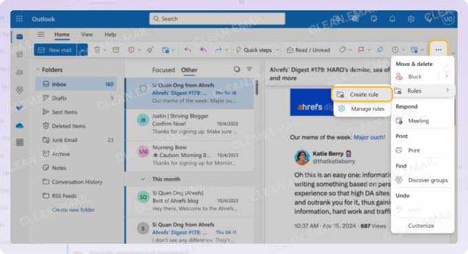 Set up a rule in Outlook on desktop using an existing message