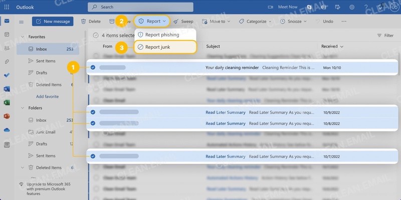 Report email as phishing or junk in Outlook on the web