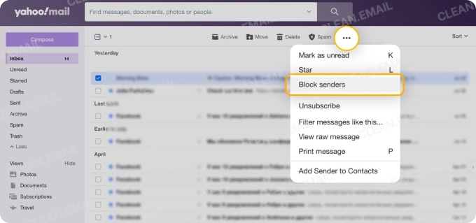 Block emails directly from the inbox without opening