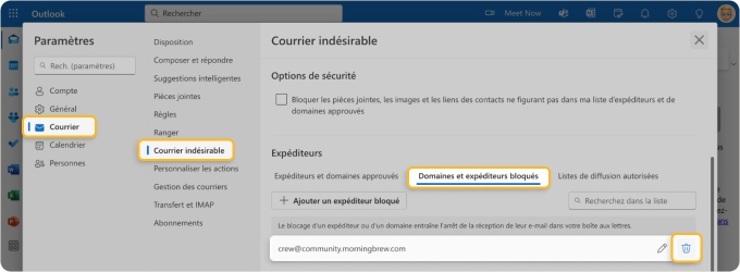 Comment débloquer des adresses dans Outlook