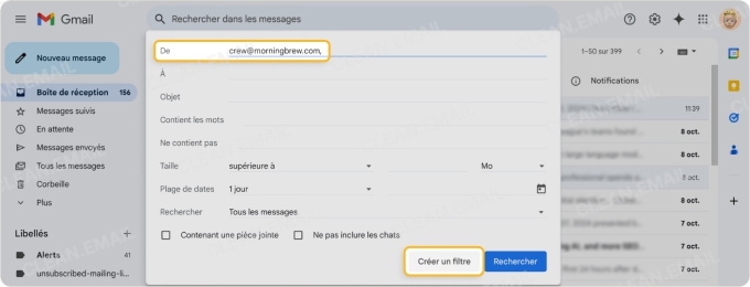 Cliquez sur Créer un filtre pour valider