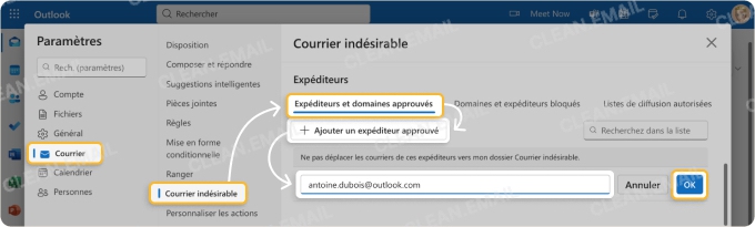 Comment mettre un email sur liste blanche dans Outlook