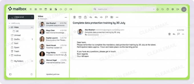 Mailbox.org webmail with Drive, Office, Meet, and custom-domain support