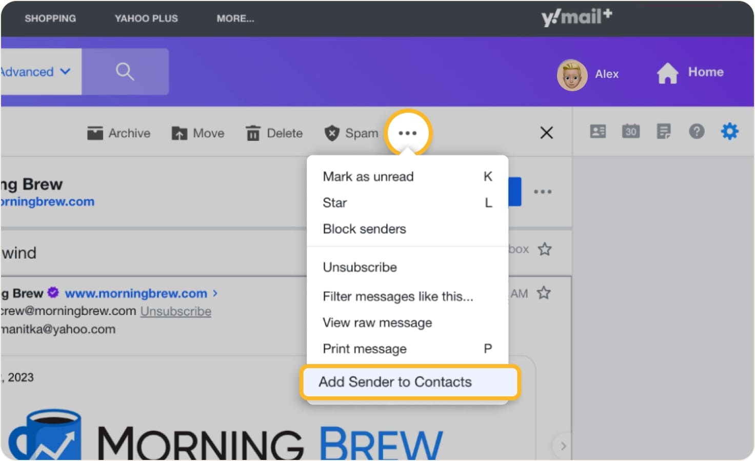 how to add an email sender as spam mailbird