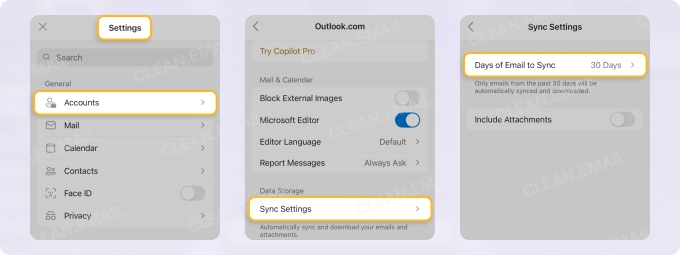Outlook App Sync Settings