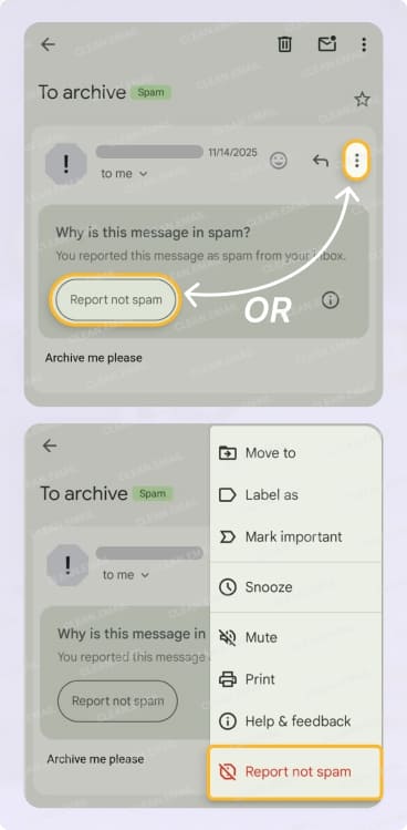 Gmail spam folder on mobile