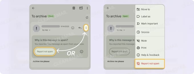 Gmail spam folder on mobile