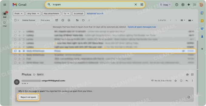Gmail spam folder on the web