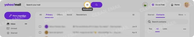 Log in to Yahoo Mail and open Advanced Search