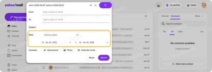 Enter search details, set a date, and click Search