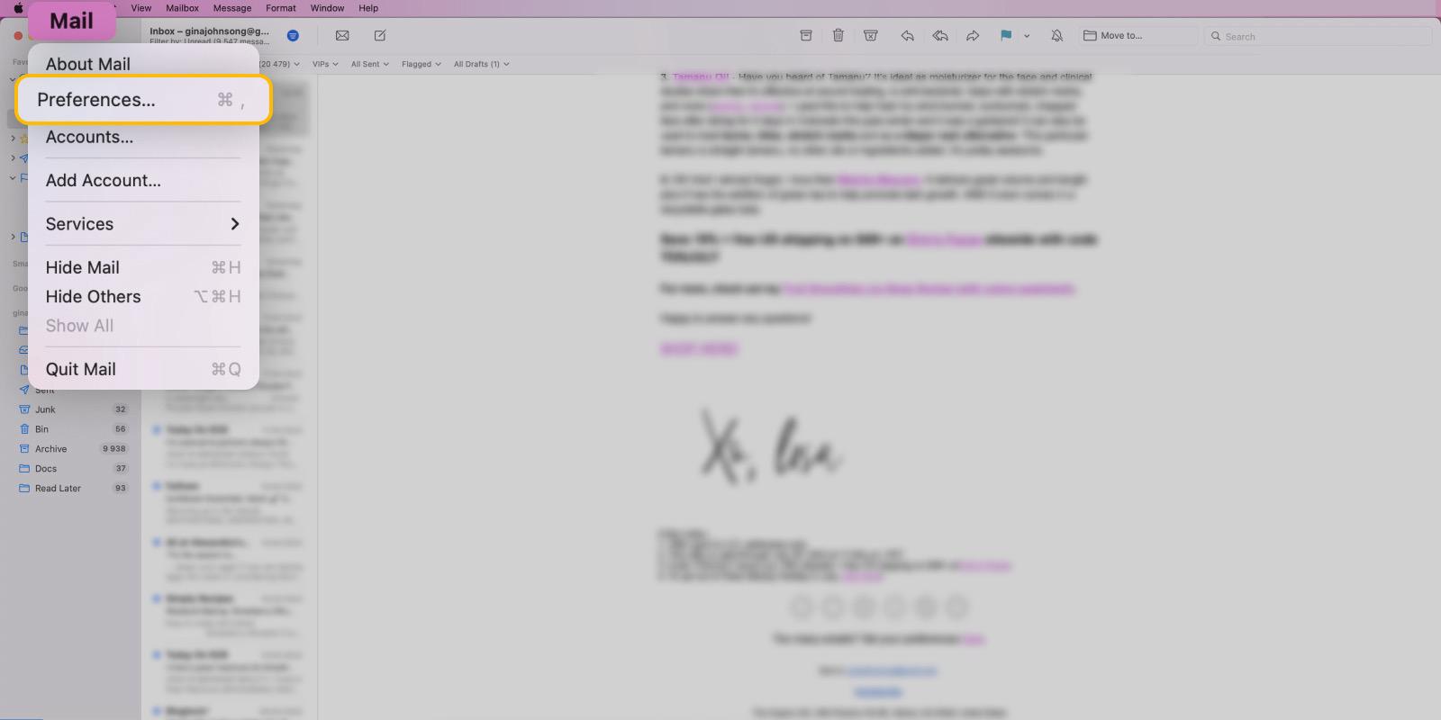 how to add a signature to mail on mac